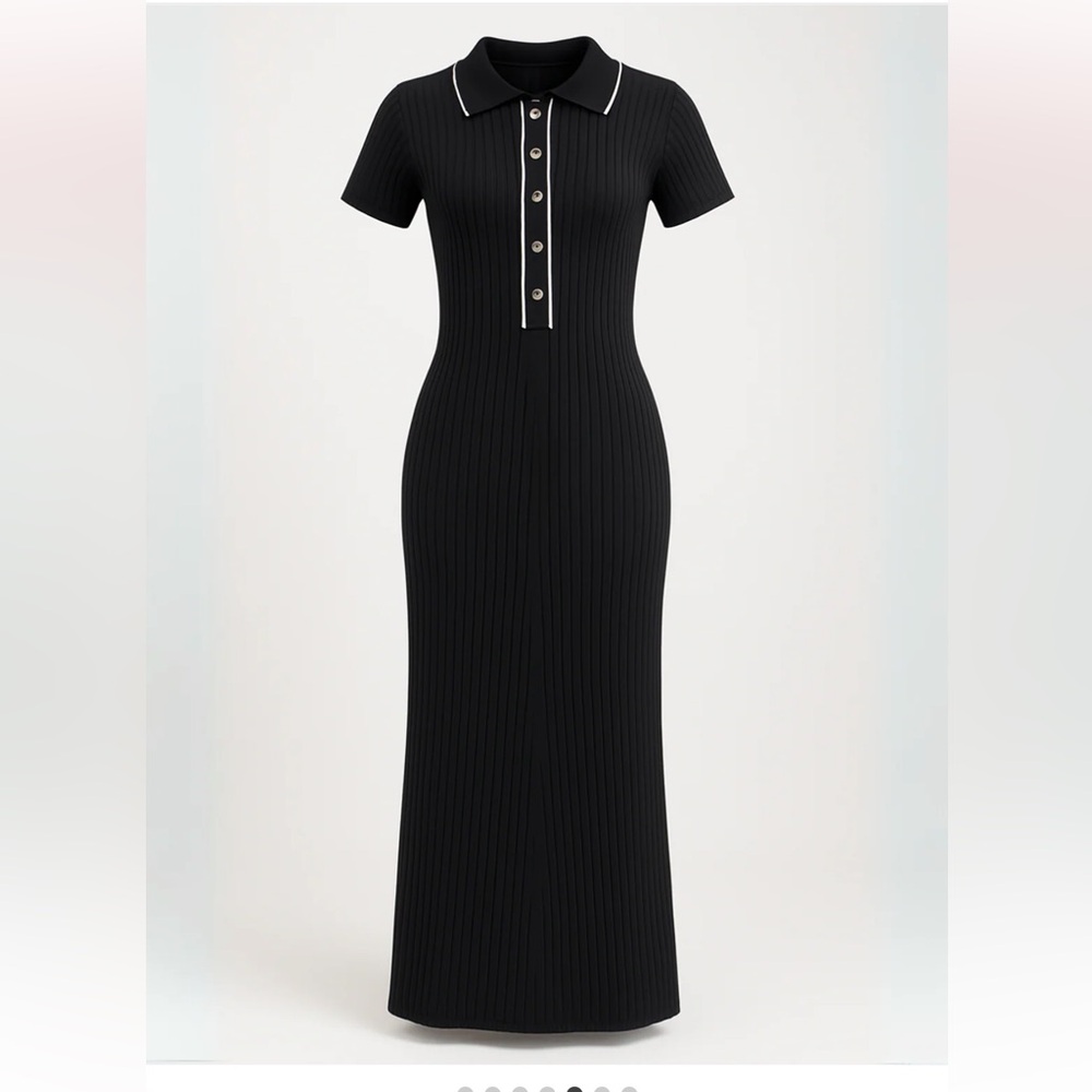 NWT commense contrast collared Rib Knit Dress black small